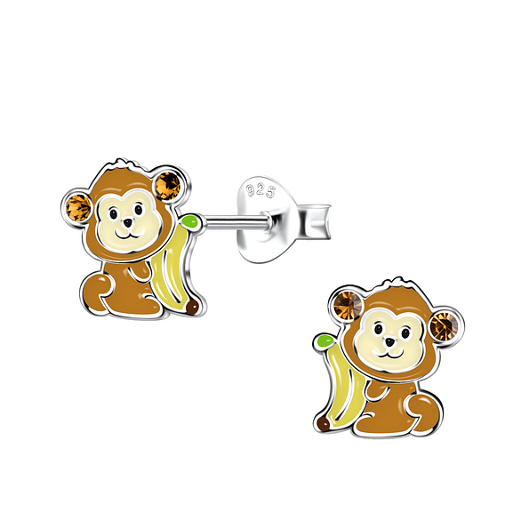 Silver Monkey Stud Earrings - 20499