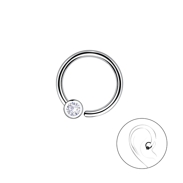 Silver Single Stone Helix Hoop - 20642