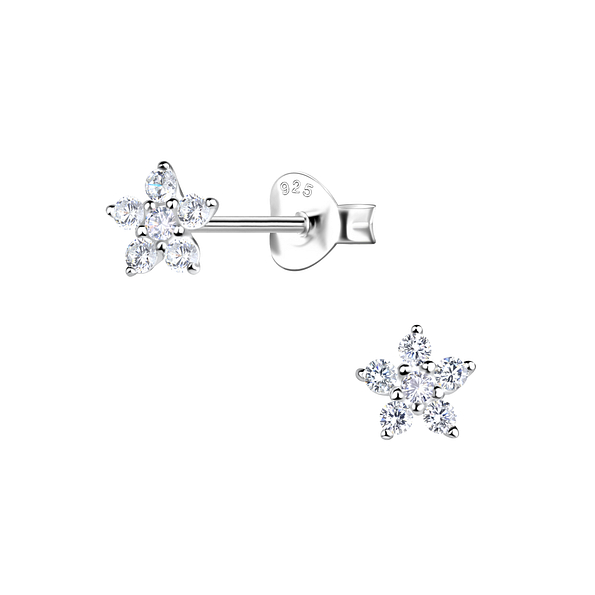 Silver Flower Stud Earrings - 20606