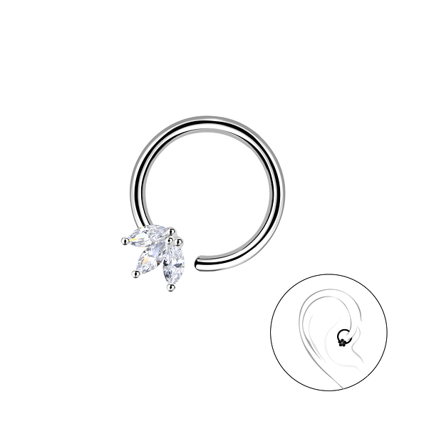 Silver Flower Helix Hoop - 20637