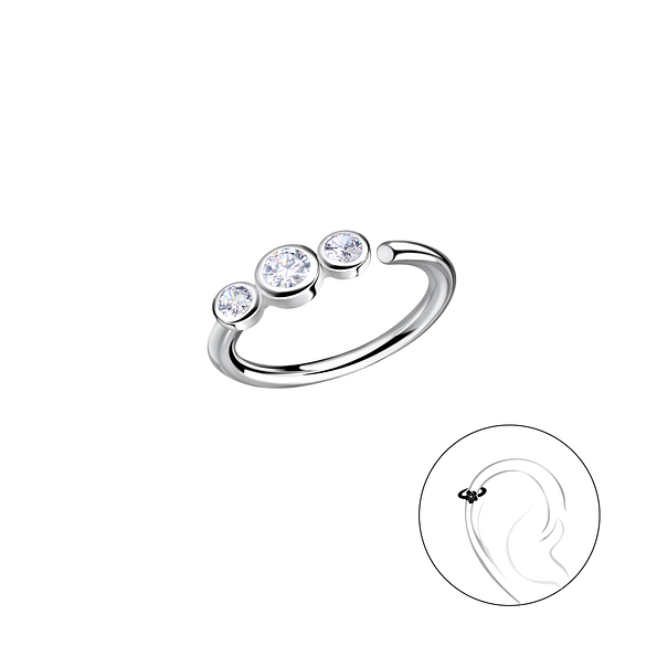 Silver Three Stones Helix Hoop - 20632
