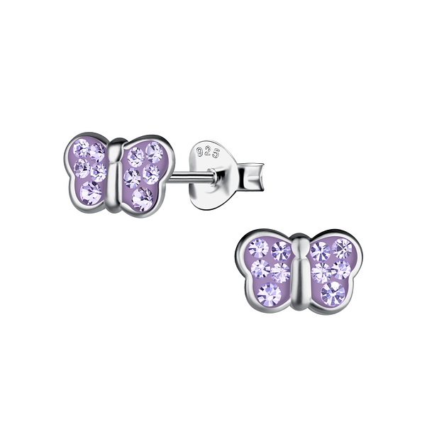 Silver Butterfly Crystal Stud Earrings - 19589