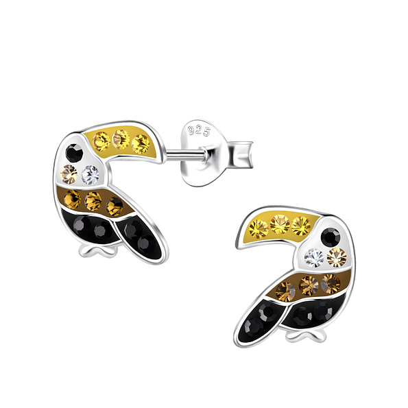 Silver Hornbill Stud Earrings - 20566