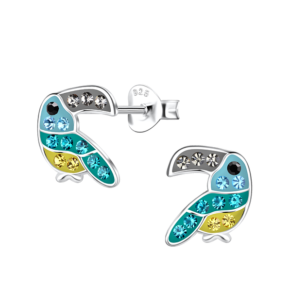 Silver Hornbill Stud Earrings - 20568