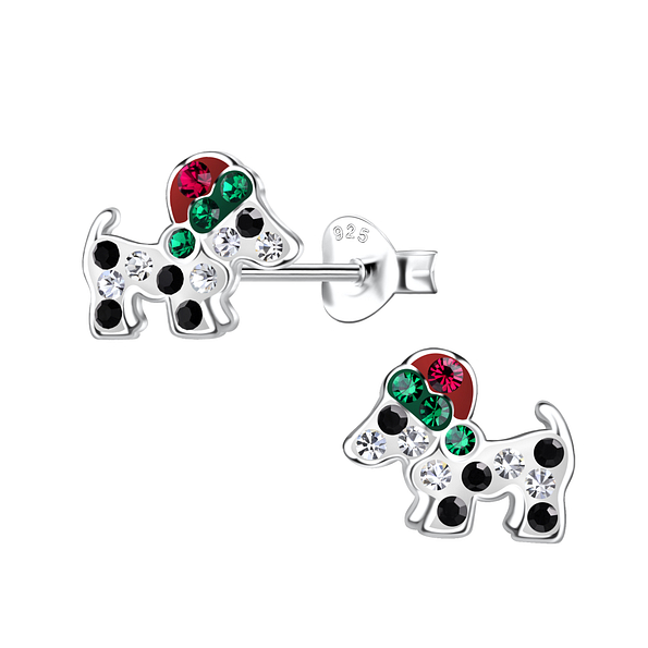 Silver Christmas Dog Stud Earrings - 20600