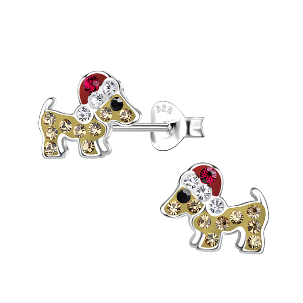 Silver Christmas Dog Stud Earrings - 20599