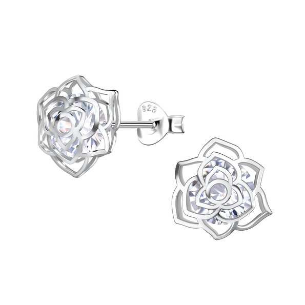 Silver Flower Stud Earrings - 20617