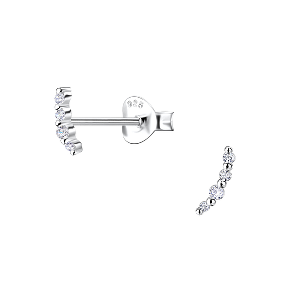 Silver Curved Stud Earrings - 20652