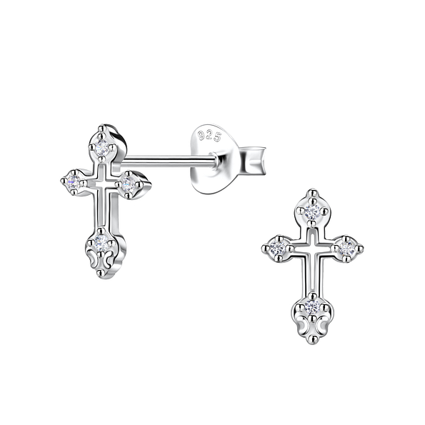 Silver Cross Stud Earrings - 20575