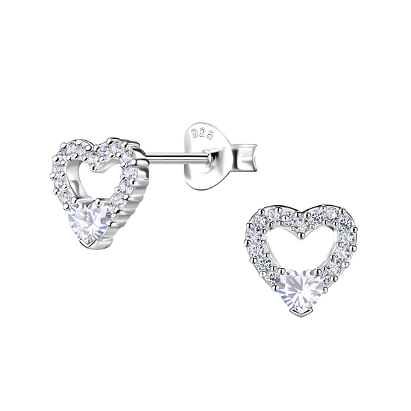 Silver Heart Stud Earrings - 20576