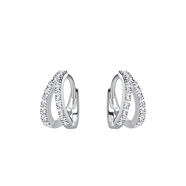 Silver Double Line Huggie Earrings - 19726