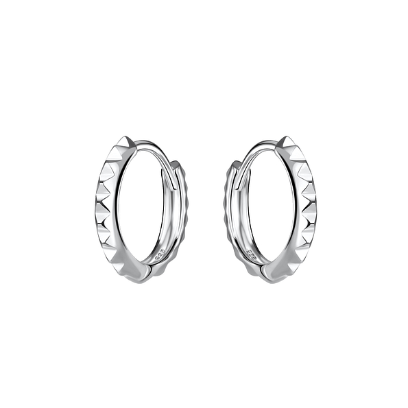 Silver Patterned Huggie Earrings - 20659