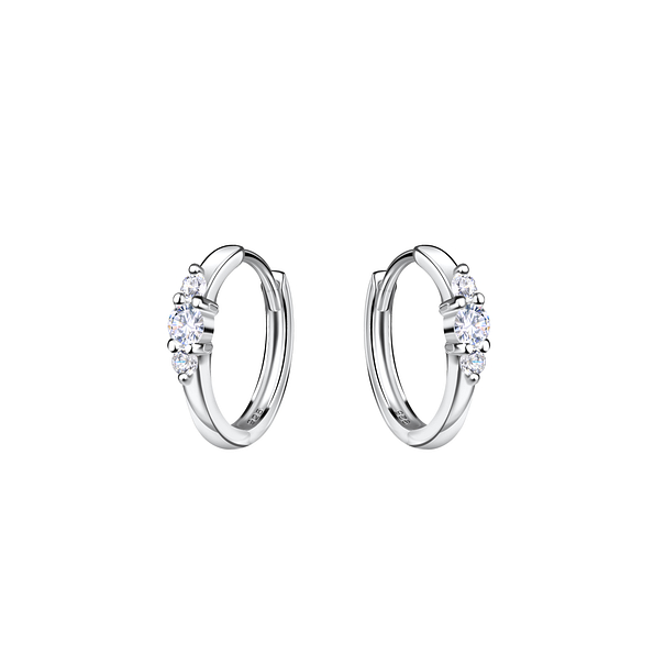 Silver Three Stones Huggie Earrings - 20660