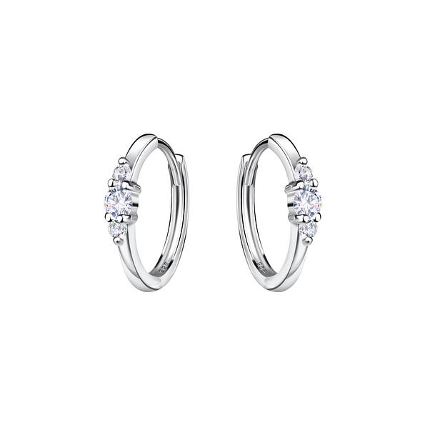 Silver Three Stones Huggie Earrings - 20657