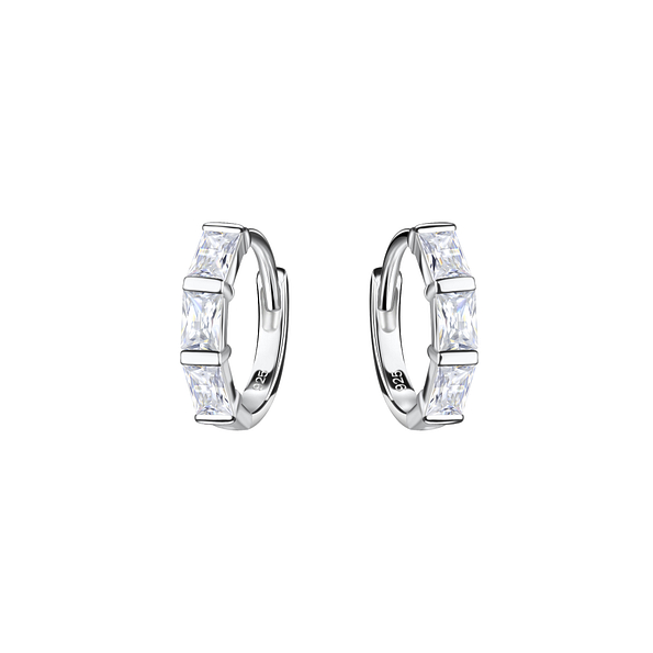 11mm Silver Geometric Huggie Earrings - 20621