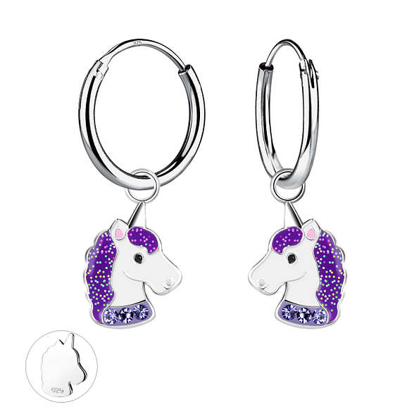 Silver Unicorn Charm Hoop Earrings - 20584 Silver Unicorn Charm Hoop Earrings - 20584