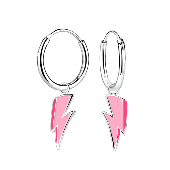 Silver Lightning Bolt Charm Hoop Earrings - 20624