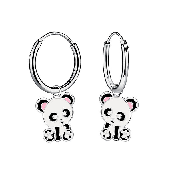 Silver Panda Charm Hoop Earrings - 20582