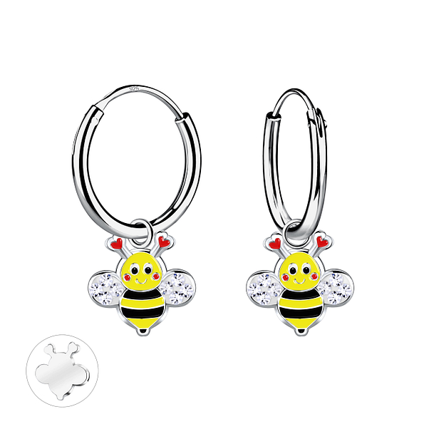 Silver Bee Charm Hoop Earrings - 20581