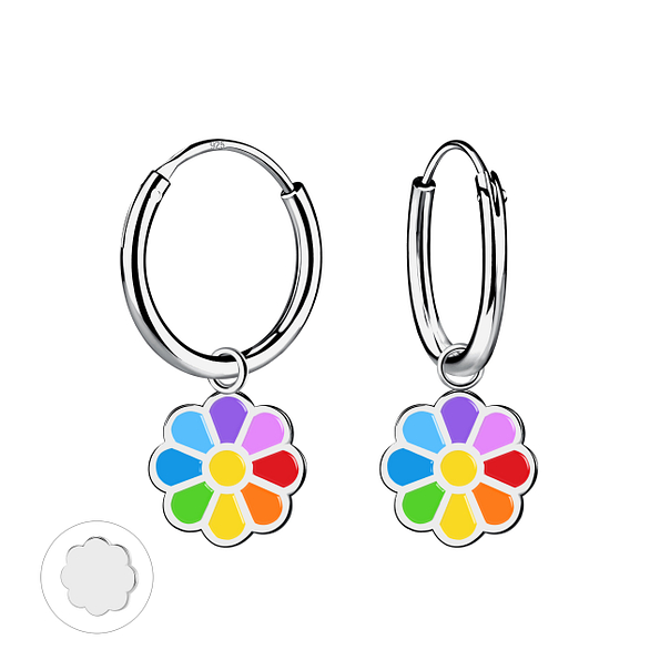 Silver Flower Charm Hoop Earrings - 20585