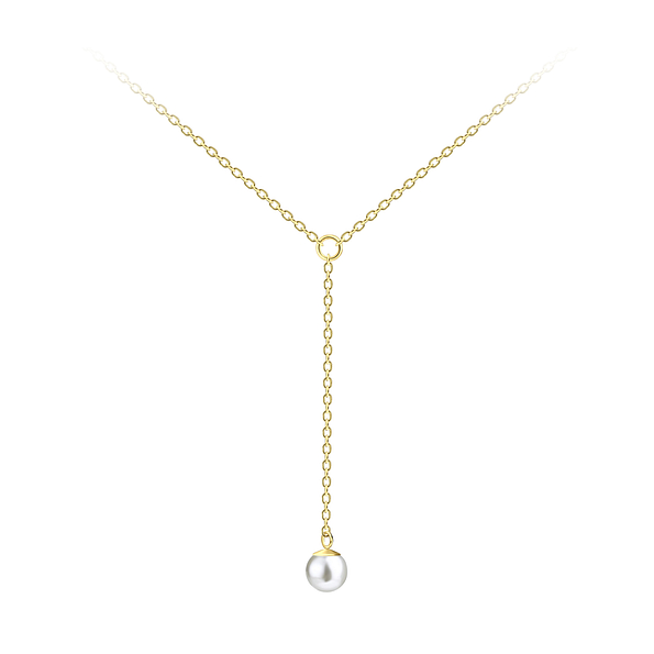 Silver Hanging Chain Necklace with 6mm Pearl - 19987