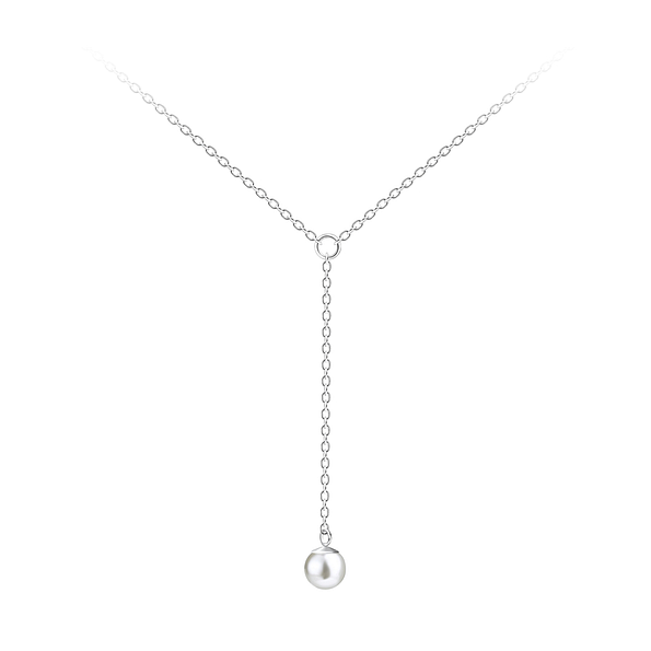 Silver Hanging Chain Necklace with 6mm Pearl - 19986