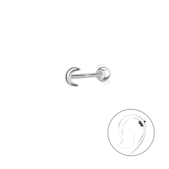 Silver Moon Cartilage Stud with Ball Screw Back - 20444