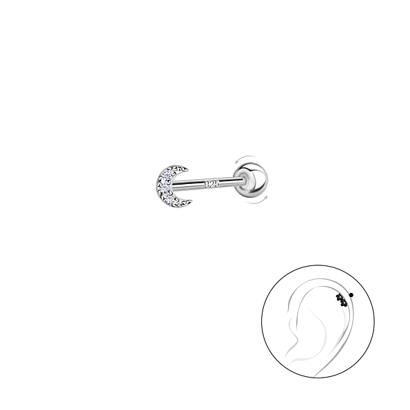 Silver Moon Cartilage Stud with Ball Screw Back - Wholesale - 20445