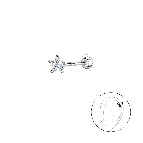 Silver Flower Cartilage Stud with Ball Screw Back - 20447