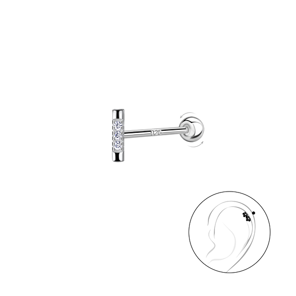 Silver Bar Cartilage Stud with Ball Screw Back - 20449