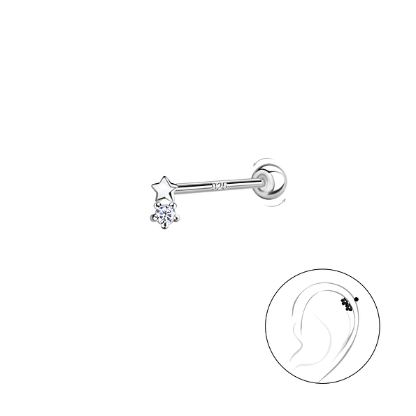 Silver Star Cartilage Stud with Ball Screw Back - 20450