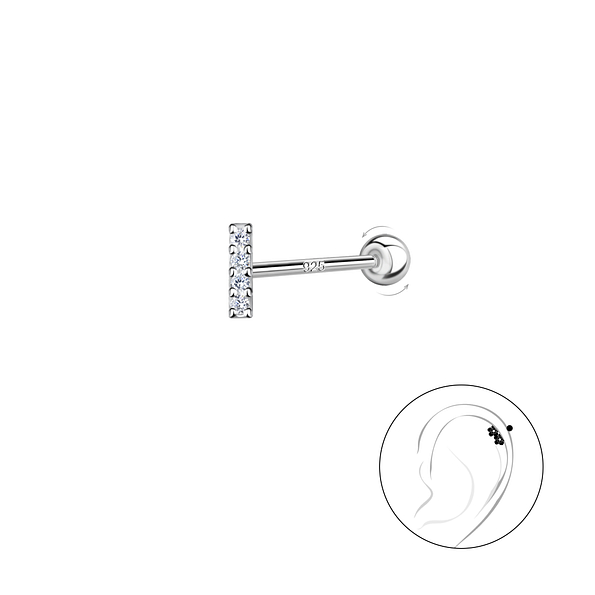 Silver Bar Cartilage Stud with Ball Screw Back - 20451