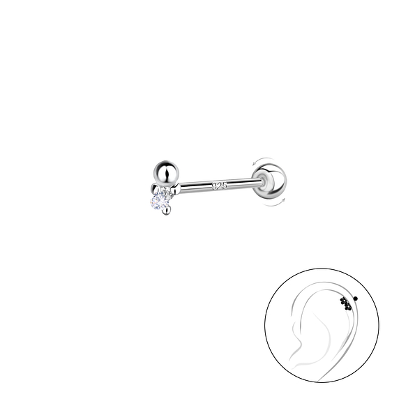 Silver Geometric Cartilage Stud with Ball Screw Back - 20453