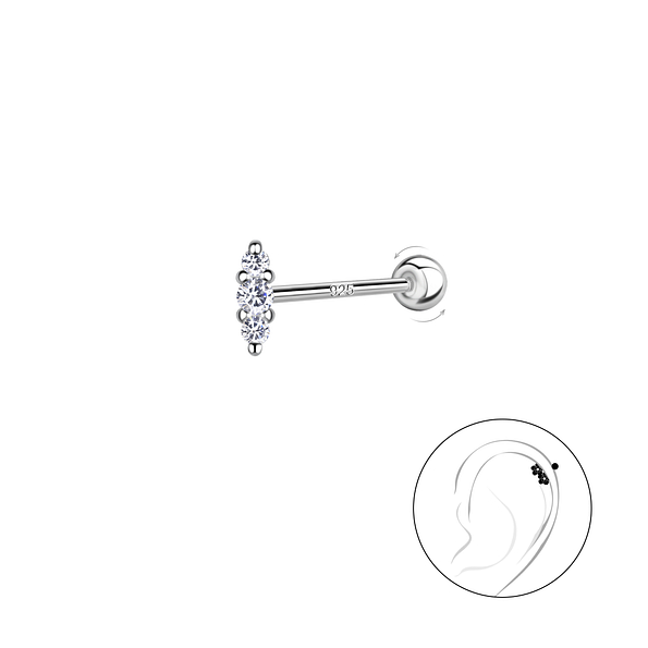 Silver Marquise Cartilage Stud with Ball Screw Back - 20454
