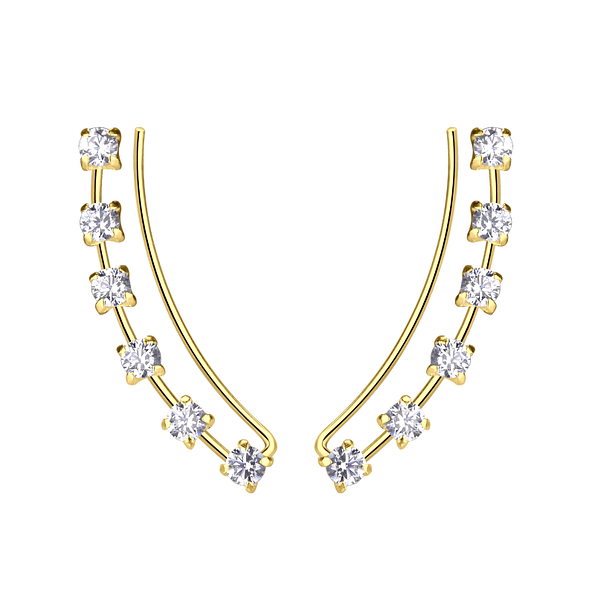 Silver Curved Line Cubic Zirconia Ear Climbers - 20727