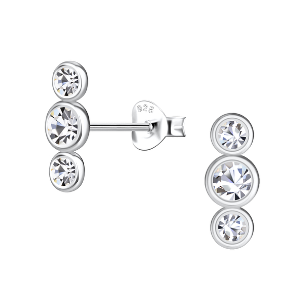 Silver Three Stones Stud Earrings - 20706