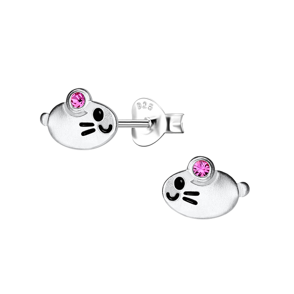 Silver Mouse Stud Earrings - 20835