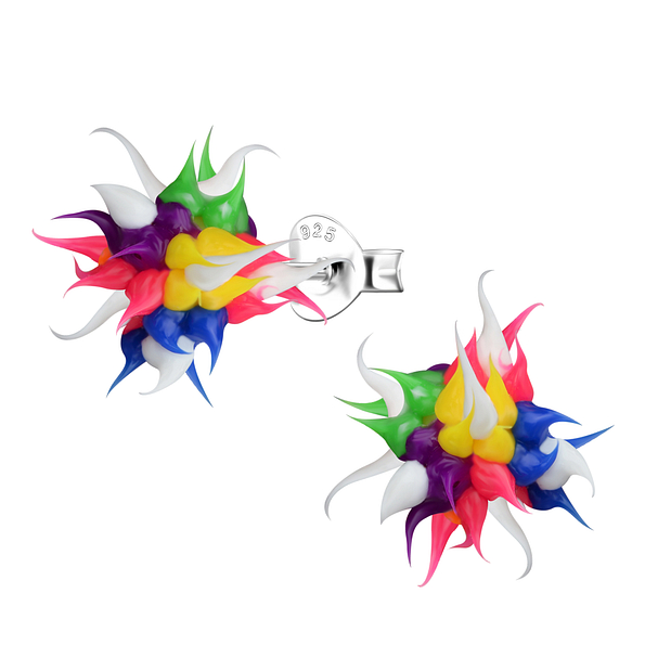 Silver Spike Ball Stud Earrings - 20716