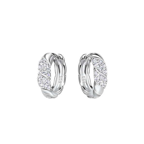 Silver Twisted Huggie Earrings - 20688
