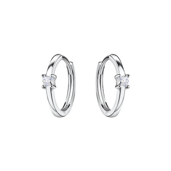 Silver Square Huggie Earrings - 20690