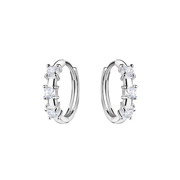 Silver Three Stones Huggie Earrings - 20689