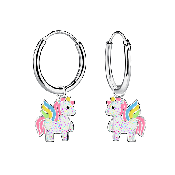 Silver Unicorn Charm Hoop Earrings - 20458