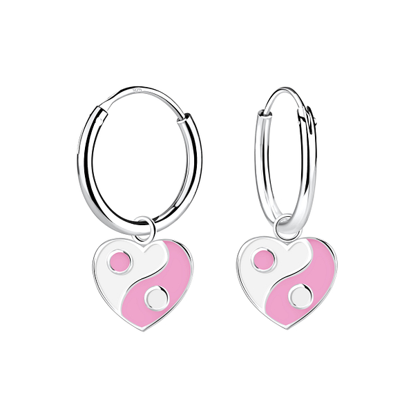 Silver Yin Yang Charm Hoop Earrings - 20764