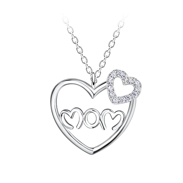 Silver Double Heart Mom Necklace - 20736