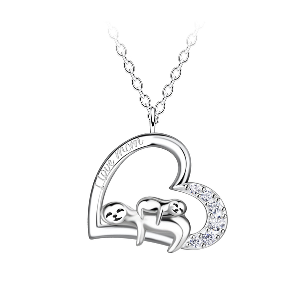 Silver I Love Mom Heart Necklace - 20735