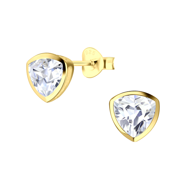 6mm Trillion Cubic Zirconia Silver Stud Earrings - 21020