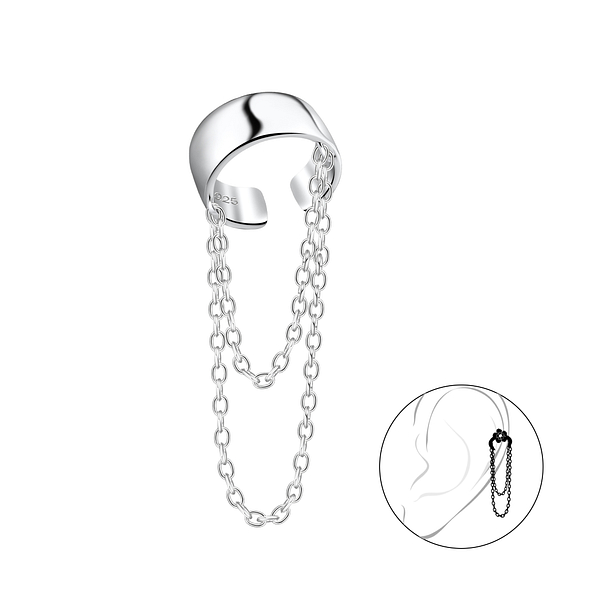 4mm Silver Band Ear Cuff with Chain - 20946