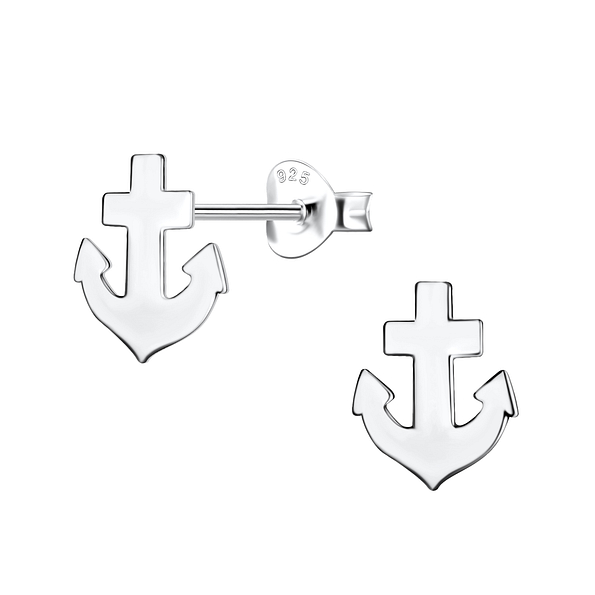 Silver Anchor Stud Earrings - 20960
