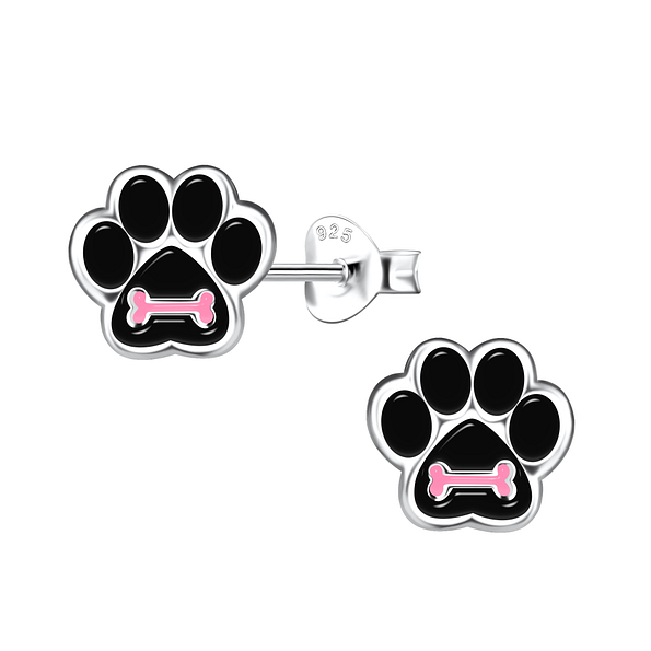Silver Paw Print Stud Earrings - 20969