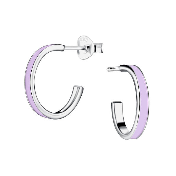 Silver Half Hoop Stud Earrings - 20854